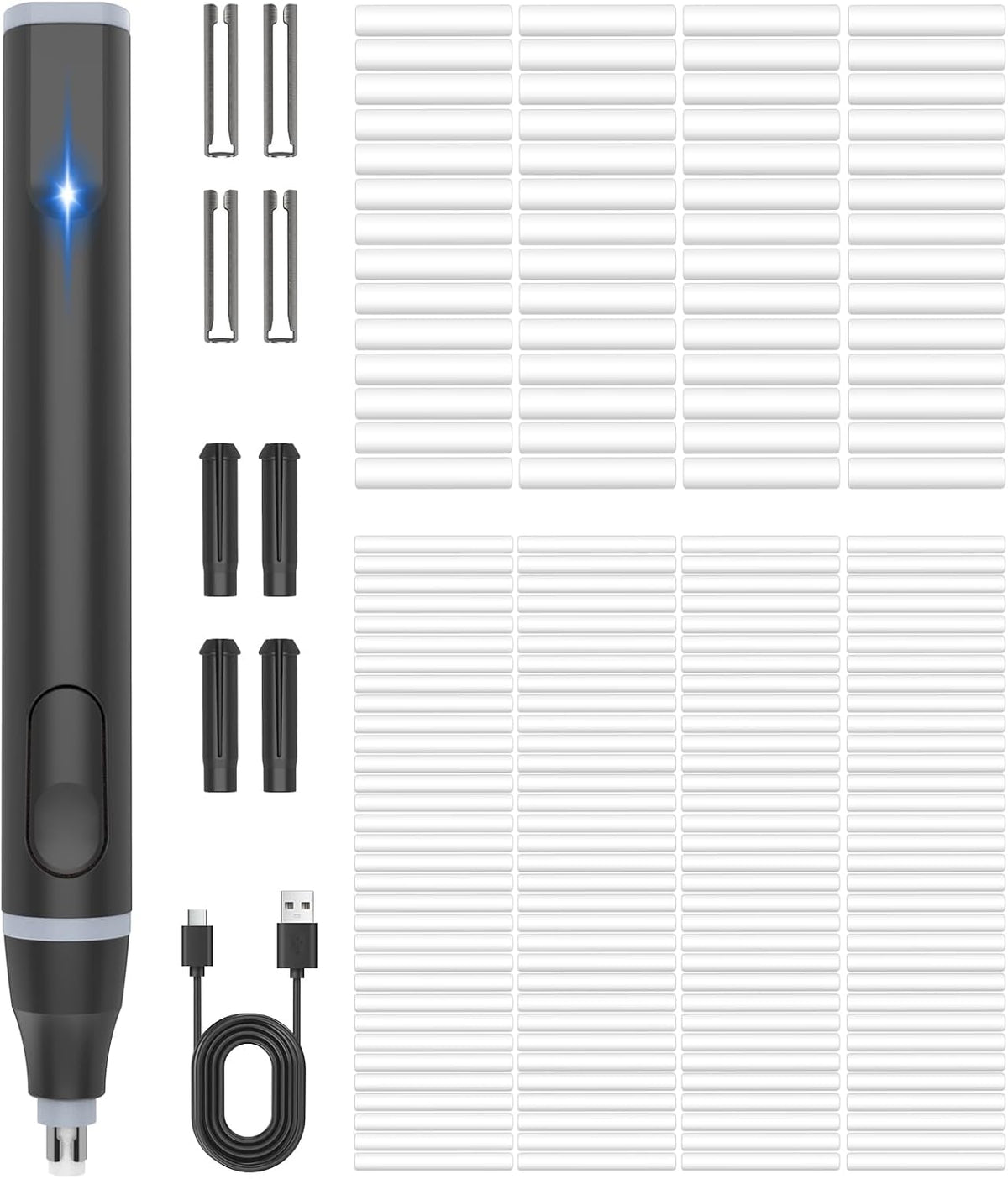 Borrador Eléctrico, Borrador de Lápiz Recargable USB C con 220 REPUESTOS , 2 Tamaños de Borrador