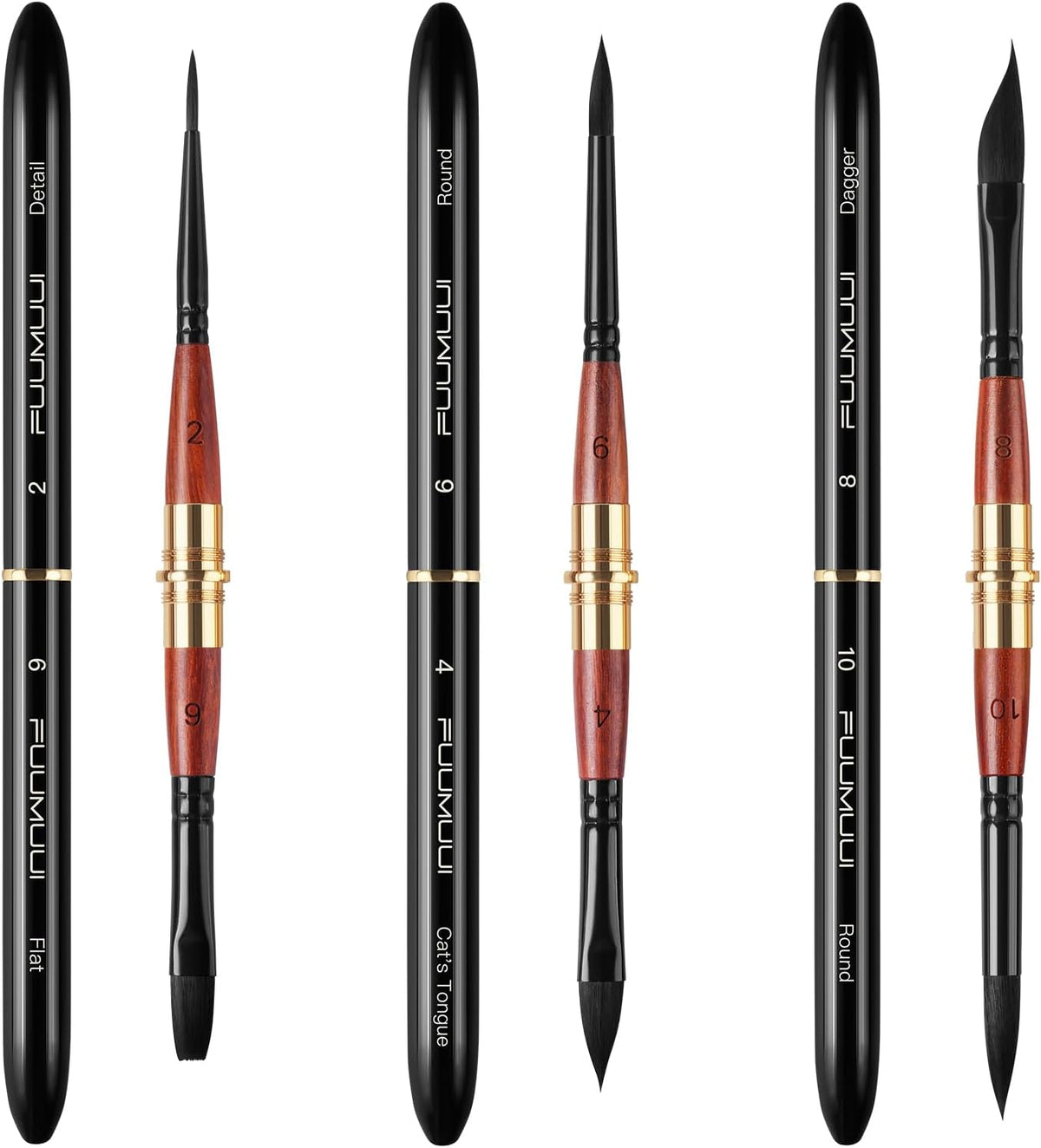 Pinceles de Acuarela de Viaje de Doble Punta, Fuumuui 3 Piezas de Pelo Sintético de Ardilla Juego de 6 Puntas Versátiles con Bolsa de Cuero Perfecto para Pintura con Acuarela, Gouache e Tinta