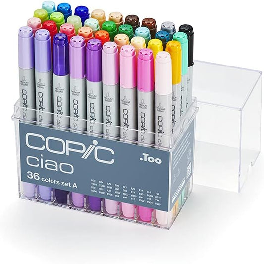 Copic Ciao - Marcadores de alcohol, 36 colores de doble punta de pincel, marcadores ultra mezclables para colorear, dibujar e ilustrar arte, set A