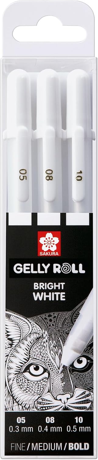 SAKURA Gelly Roll Basic - Juego de 3 bolígrafos de gel blanco, varios tamaños