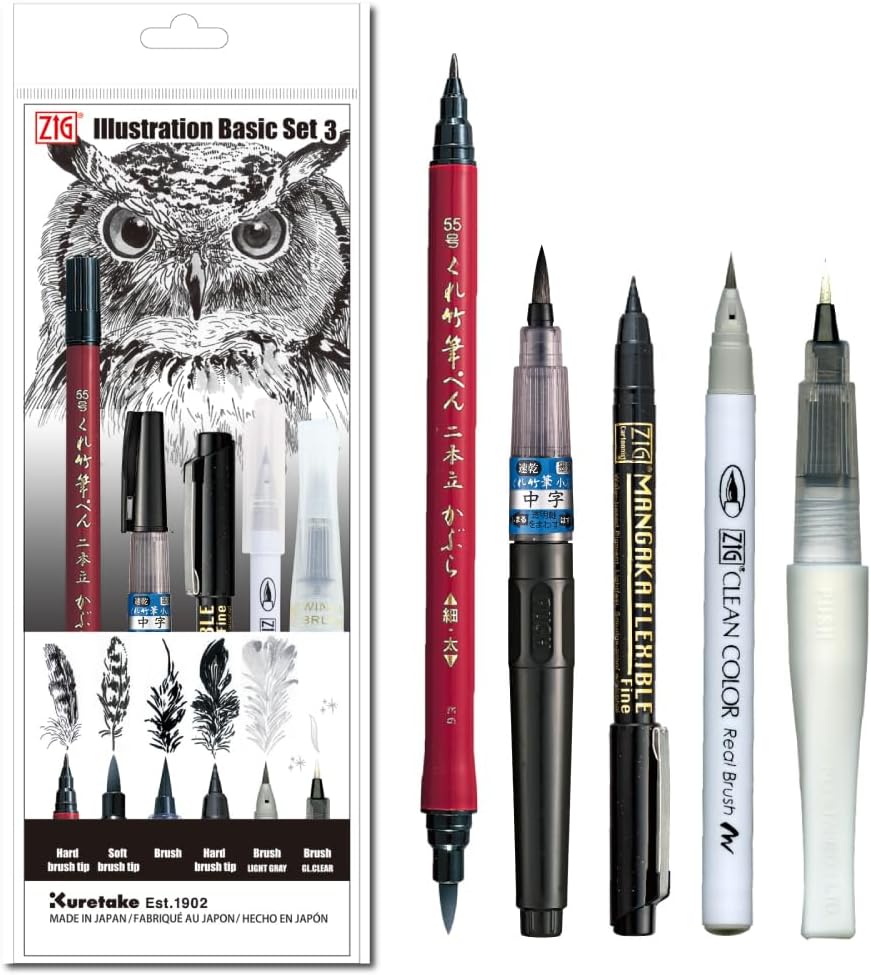 Kuretake Zig Inktober - Juego de bolígrafos para ilustración, dibujo de manga, letras y caligrafía, artista profesional, fabricado en Japón (Básico No.3(5 piezas))