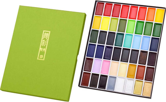 Kuretake GANSAI TAMBI - Juego de pintura de acuarela de 48 colores
