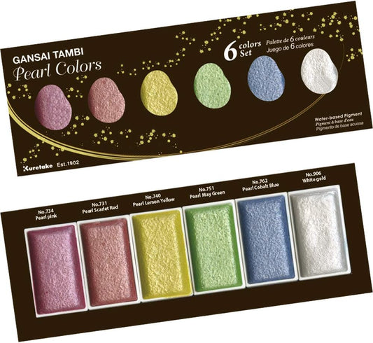 Kuretake GANSAI TAMBI PEARL COLORS, juego de 6 colores