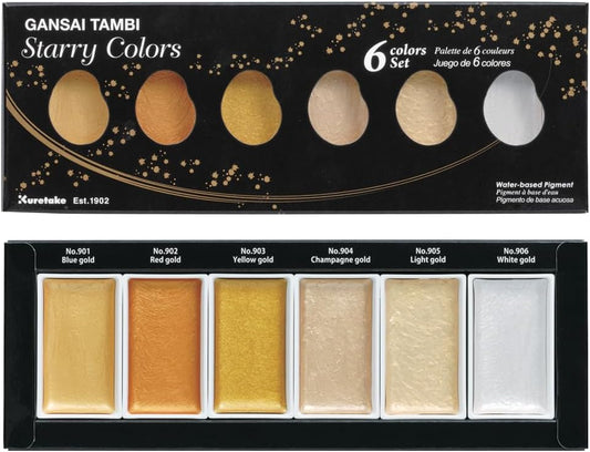 Kuretake GANSAI TAMBI STARRY COLORS, juego de 6 colores