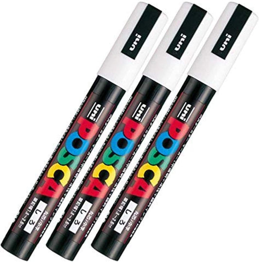 Uni Posca - Rotulador de pintura PC-5M, punta media, tinta blanca, juego de 3 unidades