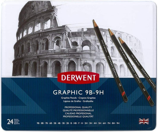 Derwent - Lápices de dibujo gráfico, medianos, caja metálica, 24 tonalidades