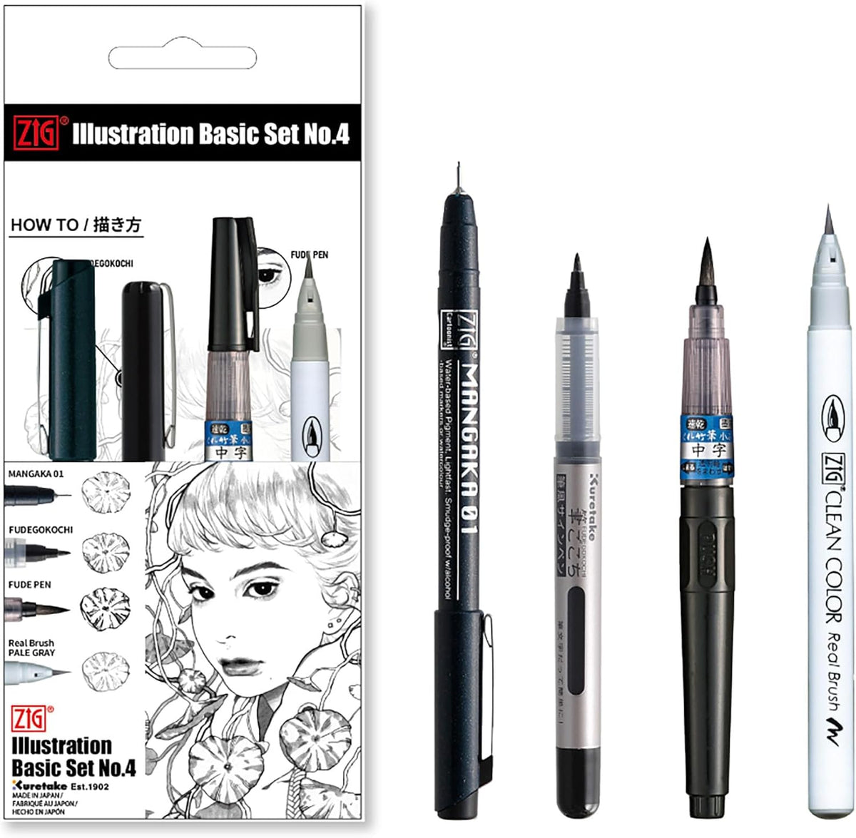 Kuretake ZIG Inktober Juego Especial, ZIG ILLUSTRATION BASIC SET NO.4 para dibujo de manga, lettering y caligrafía, calidad de artista profesional, fabricado en Japón
