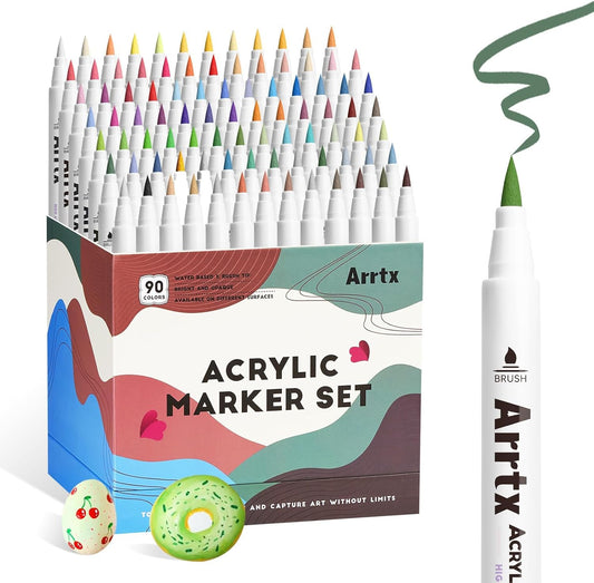 Arrtx Marcadores de pintura de 90 colores, bolígrafos de pintura acrílica para artistas