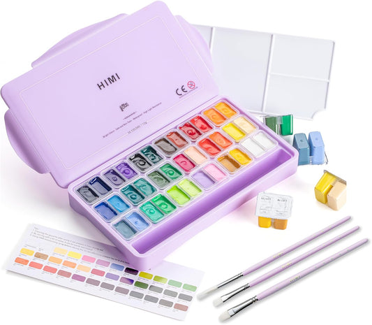 Juego de pintura gouache HIMI Twin Cup Jelly con 3 pinceles, 36 colores de 12 g