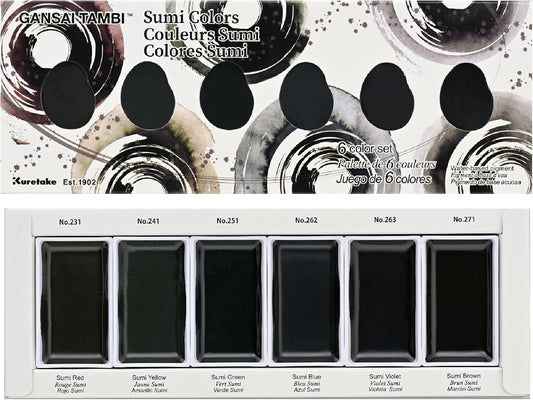 Kuretake GANSAI TAMBI SUMI - Juego de 6 colores