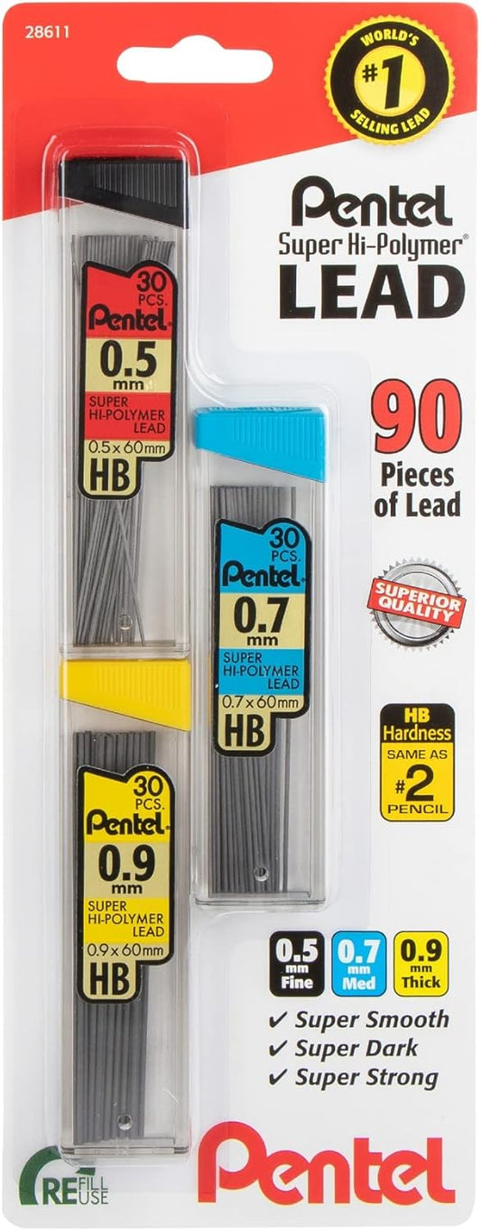 KIT Minas de recambio Pentel Super Hi Polymer, , 90 piezas  05,  07,   0.9