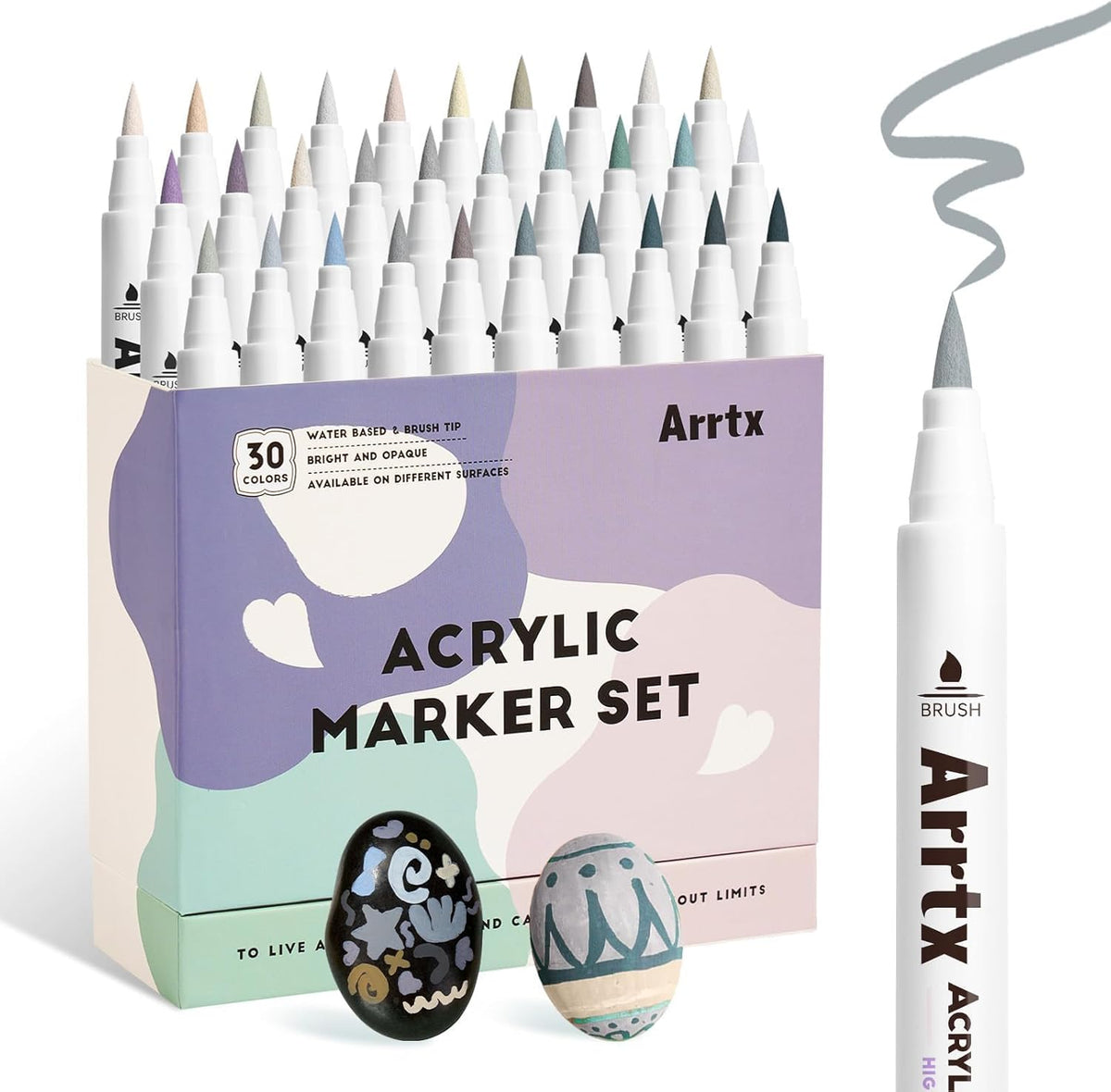 Arrtx 30 marcadores de pintura acrílica en tono gris, punta de pincel