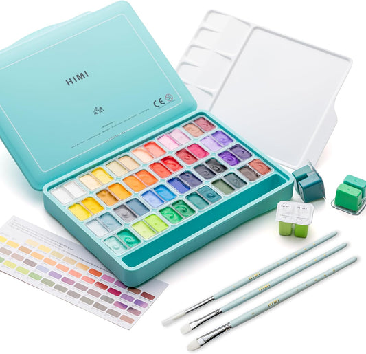 Juego de pintura gouache HIMI Twin Cup con 3 pinceles, 48 colores de 12 g