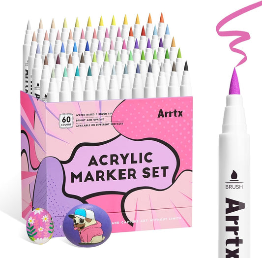 Arrtx Marcadores de Pintura de 60 Colores, de Pintura Acrílica para Artistas