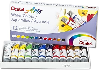 Acuarelas Pentel Arts, surtidas, tubos de 5ml, juego de 12 colores