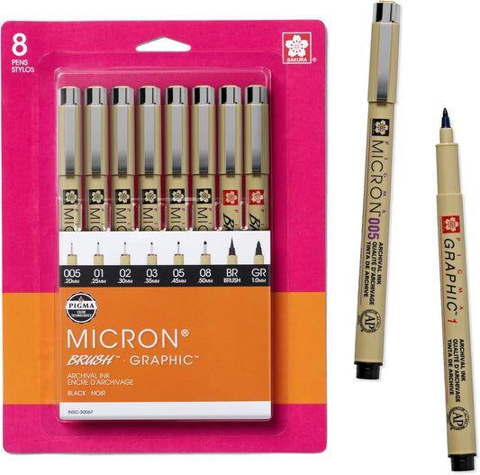 Sakura Pigma, juego de pluma de tinta Micron 8 rapidografos