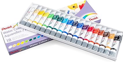 Acuarelas Pentel Arts, surtidas, tubos de 5ml, juego de 18 colores